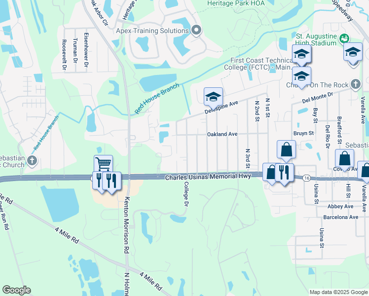map of restaurants, bars, coffee shops, grocery stores, and more near 2894 North 9th Street in St. Augustine