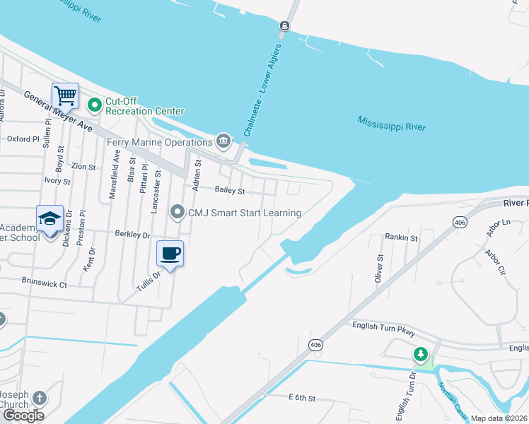 map of restaurants, bars, coffee shops, grocery stores, and more near 3211 Blythe Road in New Orleans