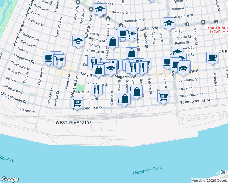 map of restaurants, bars, coffee shops, grocery stores, and more near 5010 Constance Street in New Orleans