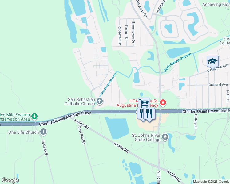 map of restaurants, bars, coffee shops, grocery stores, and more near 2810 Glimpse of Glory Road in St. Augustine