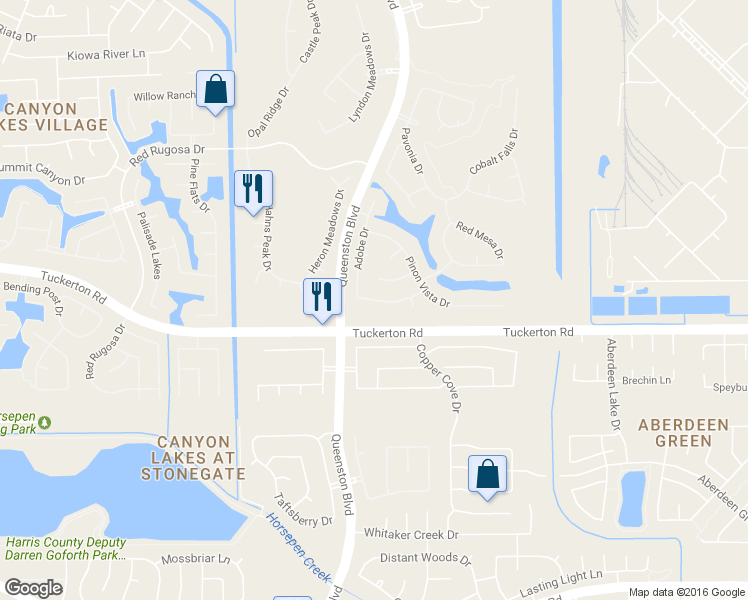 map of restaurants, bars, coffee shops, grocery stores, and more near 16522 Mesa Point Dr in Houston