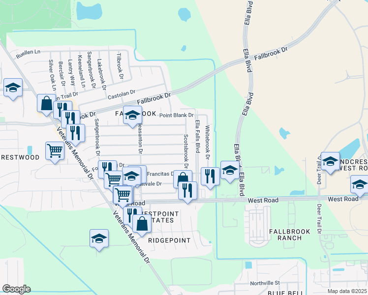 map of restaurants, bars, coffee shops, grocery stores, and more near 910 Progreso Drive in Houston