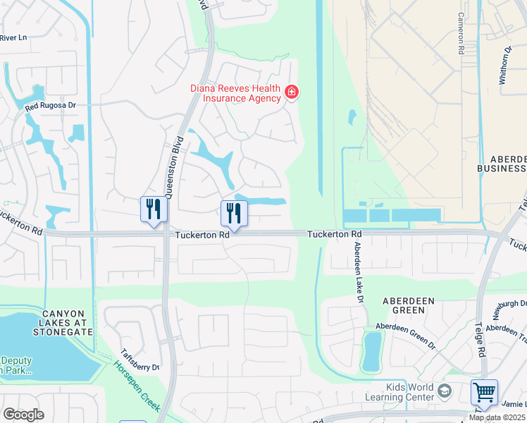 map of restaurants, bars, coffee shops, grocery stores, and more near 16234 Pinon Vista Drive in Houston