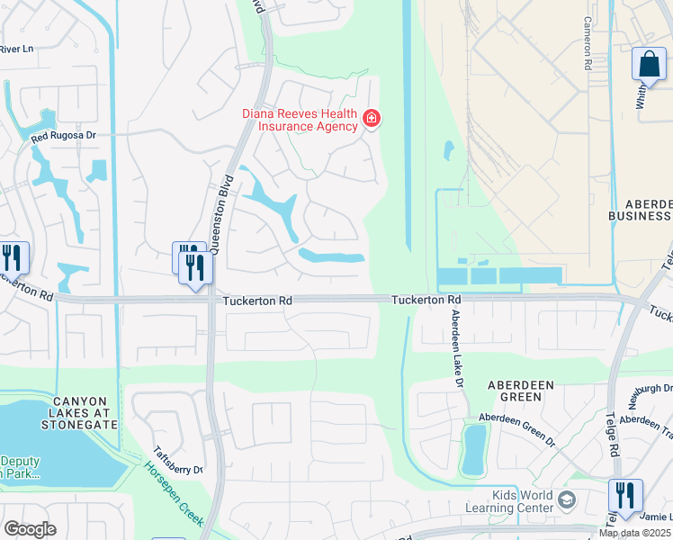 map of restaurants, bars, coffee shops, grocery stores, and more near 16234 Pinon Vista Dr in Houston