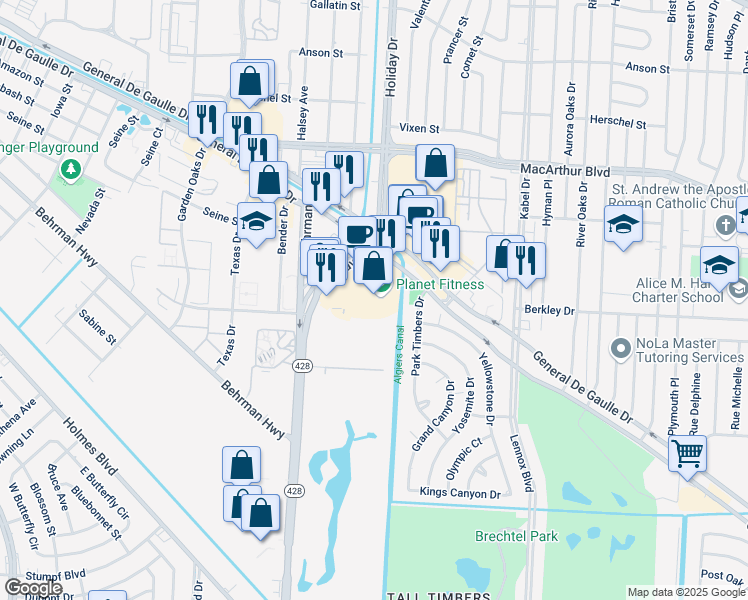 map of restaurants, bars, coffee shops, grocery stores, and more near 4001 General De Gaulle Drive in New Orleans