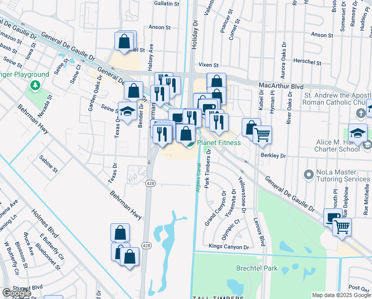 map of restaurants, bars, coffee shops, grocery stores, and more near 4001 General De Gaulle Drive in New Orleans