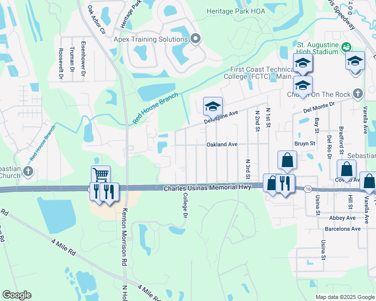 map of restaurants, bars, coffee shops, grocery stores, and more near 2894 North 9th Street in St. Augustine
