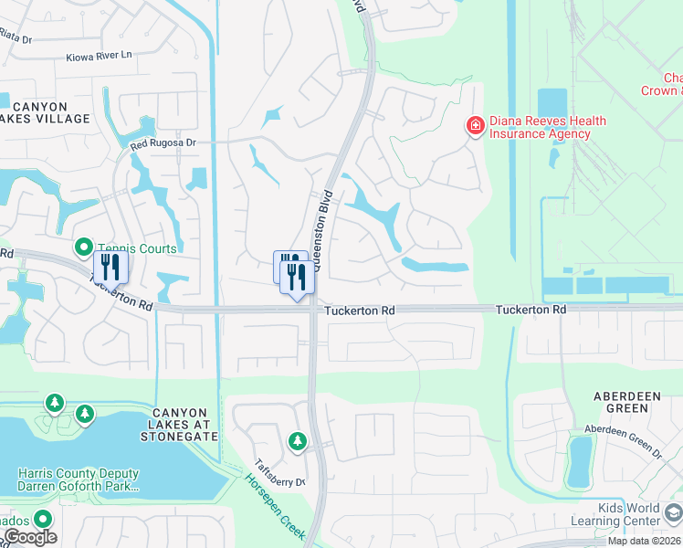 map of restaurants, bars, coffee shops, grocery stores, and more near 16522 Mesa Point Drive in Houston