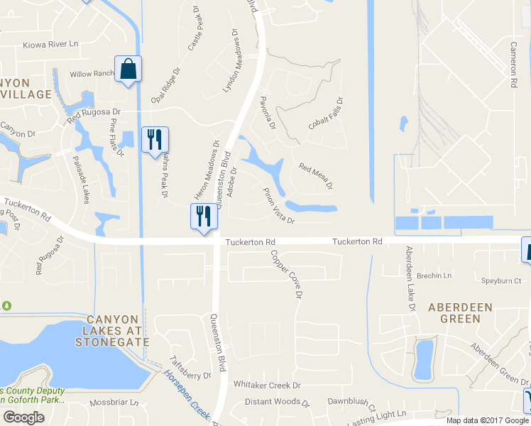 map of restaurants, bars, coffee shops, grocery stores, and more near 16414 Mesa Point Dr in Houston