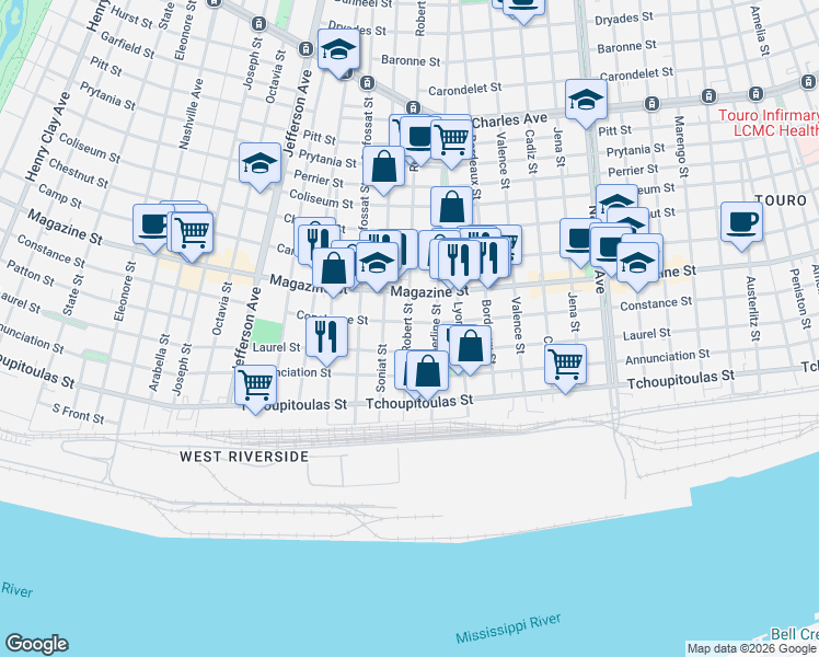 map of restaurants, bars, coffee shops, grocery stores, and more near 5010 Constance Street in New Orleans