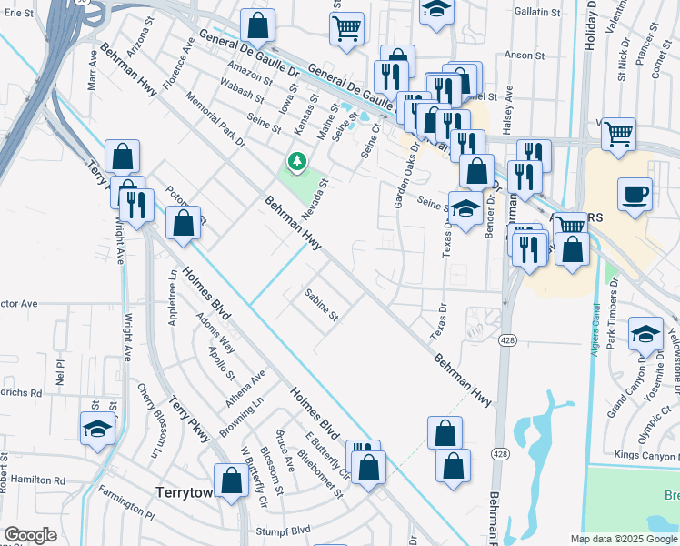 map of restaurants, bars, coffee shops, grocery stores, and more near 3231 Behrman Highway in New Orleans