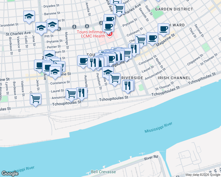 map of restaurants, bars, coffee shops, grocery stores, and more near in New Orleans