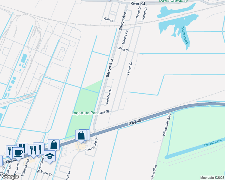 map of restaurants, bars, coffee shops, grocery stores, and more near 348 Davis Drive in Luling