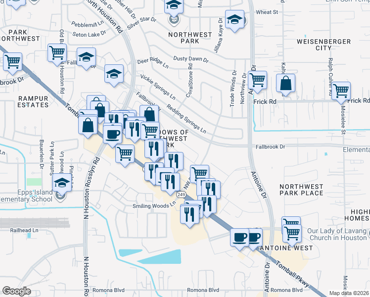 map of restaurants, bars, coffee shops, grocery stores, and more near 6702 Lower Arrow Drive in Houston