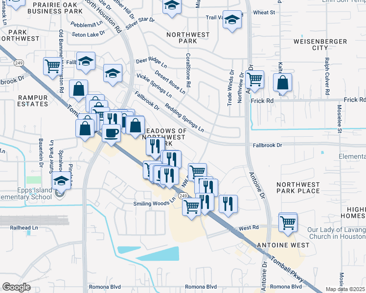 map of restaurants, bars, coffee shops, grocery stores, and more near 6702 Lower Arrow Drive in Houston