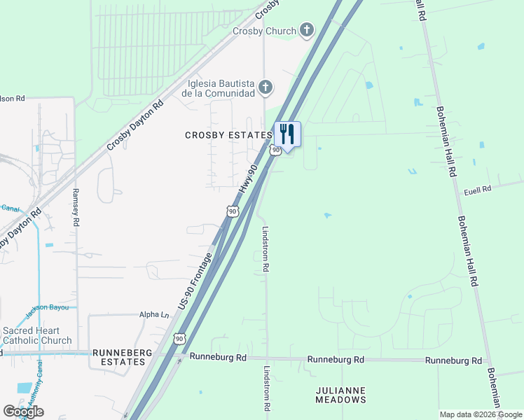 map of restaurants, bars, coffee shops, grocery stores, and more near 16309 Lindstrom Road in Crosby