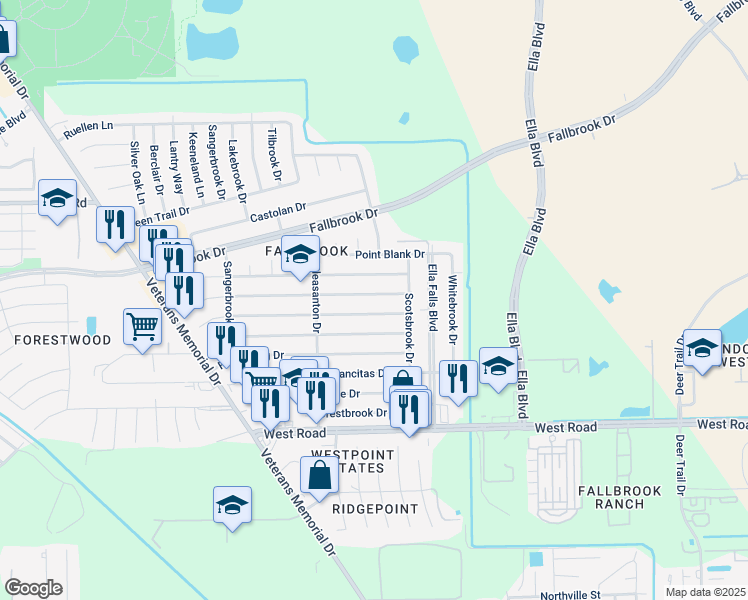 map of restaurants, bars, coffee shops, grocery stores, and more near 1003 Progreso Drive in Houston