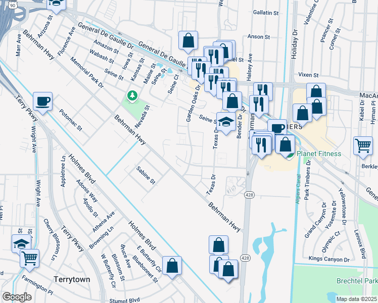 map of restaurants, bars, coffee shops, grocery stores, and more near in New Orleans