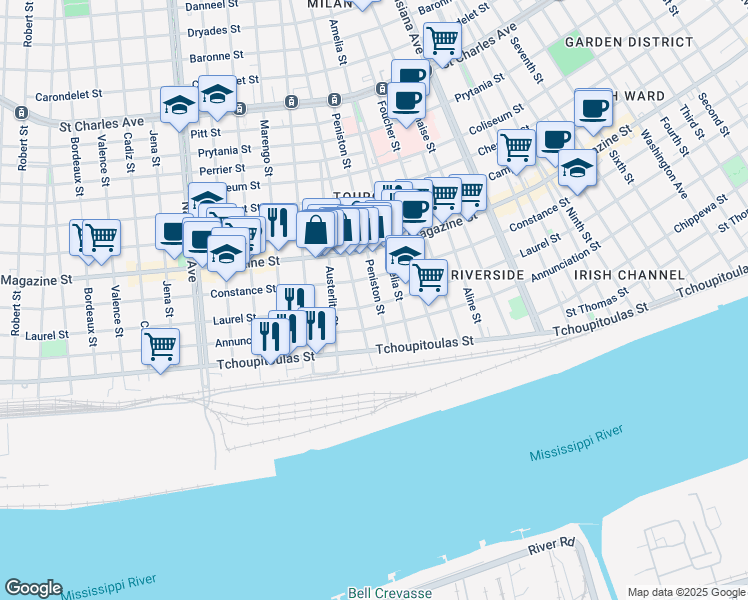 map of restaurants, bars, coffee shops, grocery stores, and more near 620 General Taylor in New Orleans