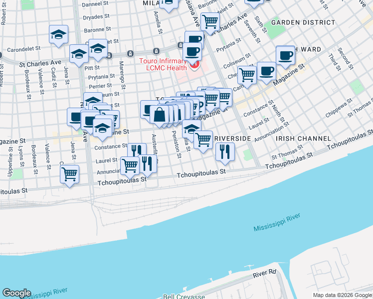 map of restaurants, bars, coffee shops, grocery stores, and more near 3717 Annunciation Street in New Orleans