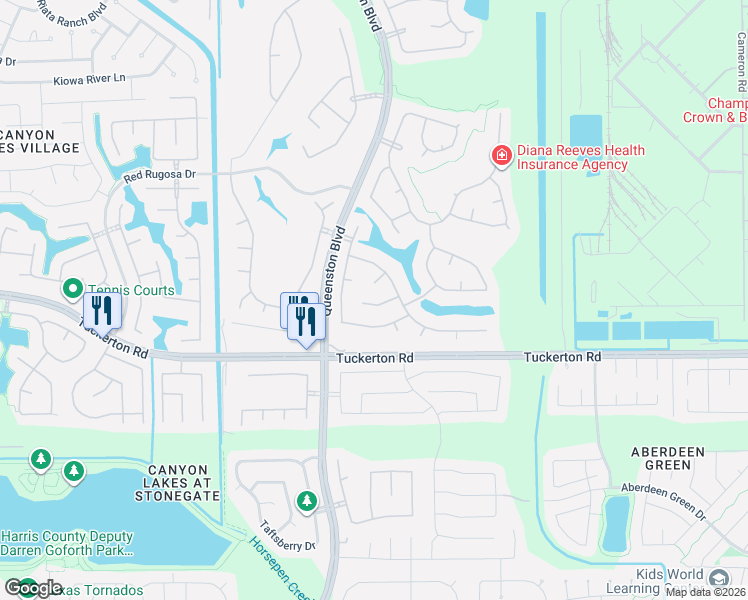 map of restaurants, bars, coffee shops, grocery stores, and more near 16522 Mesa Point Drive in Houston