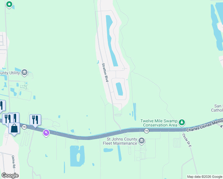map of restaurants, bars, coffee shops, grocery stores, and more near 2775 Stratton Boulevard in St. Augustine