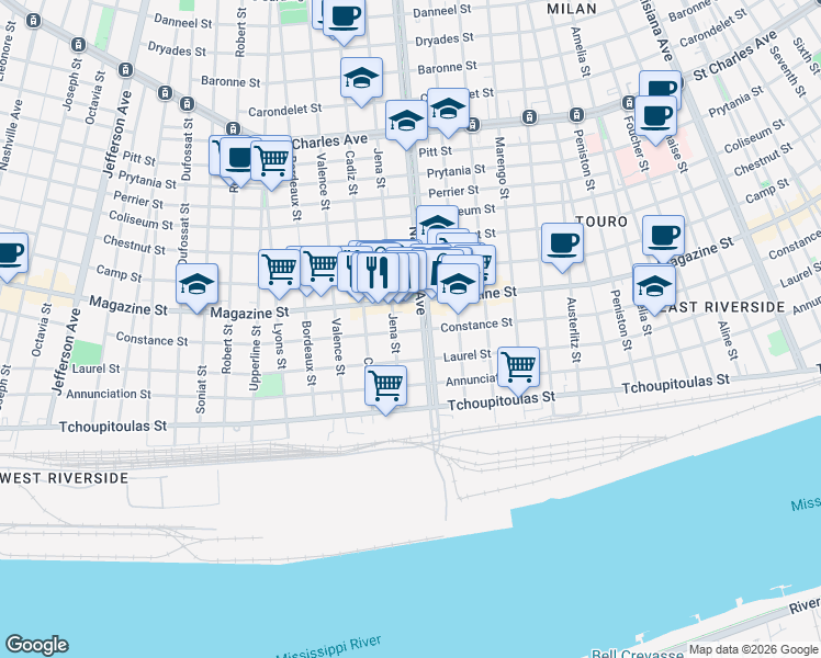 map of restaurants, bars, coffee shops, grocery stores, and more near in New Orleans