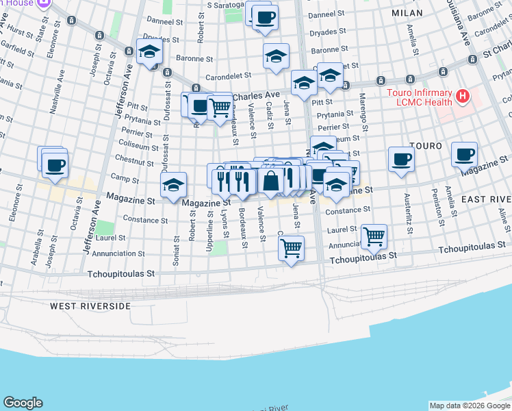 map of restaurants, bars, coffee shops, grocery stores, and more near in New Orleans