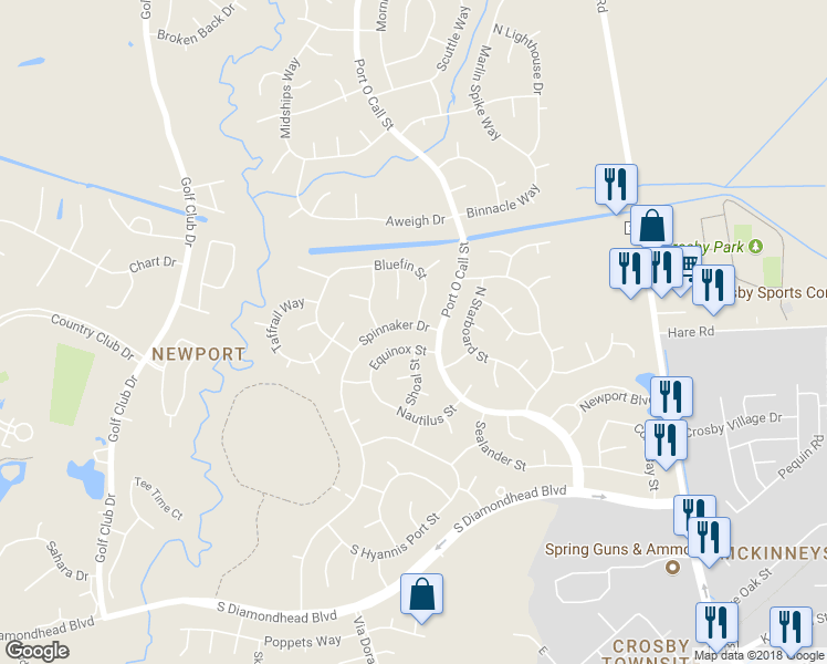 map of restaurants, bars, coffee shops, grocery stores, and more near 16422 Spinnaker Drive in Crosby