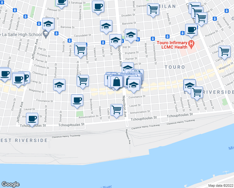 map of restaurants, bars, coffee shops, grocery stores, and more near 825 Jena Street in New Orleans