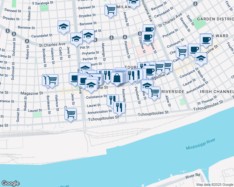 map of restaurants, bars, coffee shops, grocery stores, and more near 812 Austerlitz Street in New Orleans