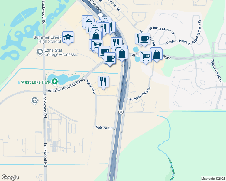 map of restaurants, bars, coffee shops, grocery stores, and more near 255 Assay Street in Houston