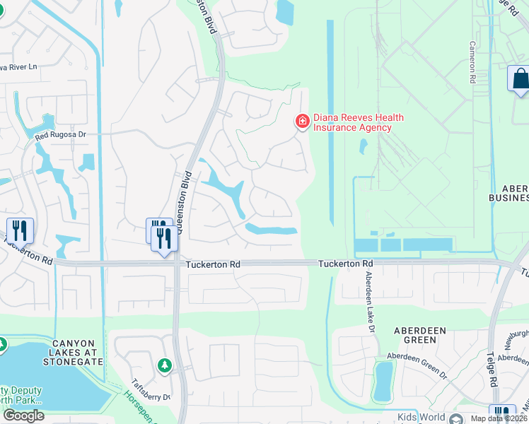 map of restaurants, bars, coffee shops, grocery stores, and more near 10010 Temple Court in Houston