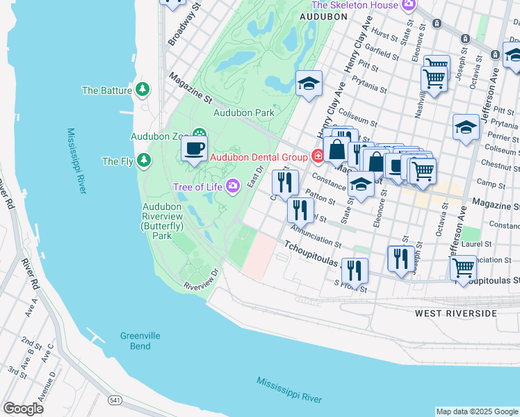map of restaurants, bars, coffee shops, grocery stores, and more near 6321 Annunciation Street in New Orleans