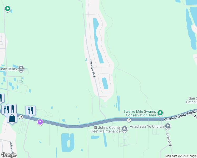 map of restaurants, bars, coffee shops, grocery stores, and more near 501 Golden Lake Loop in St. Augustine
