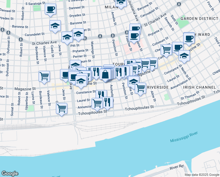 map of restaurants, bars, coffee shops, grocery stores, and more near 812 Austerlitz Street in New Orleans
