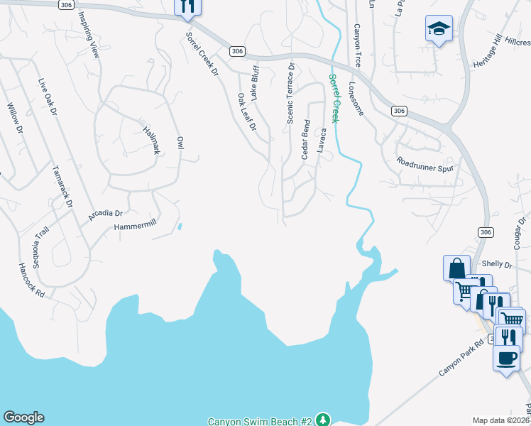 map of restaurants, bars, coffee shops, grocery stores, and more near 1690 Lake Bluff in Canyon Lake
