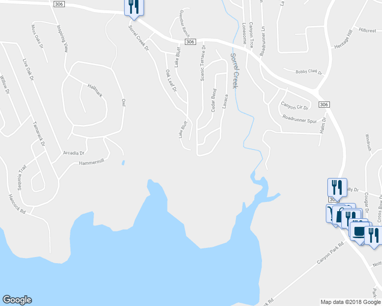 map of restaurants, bars, coffee shops, grocery stores, and more near 1718 Lake Bluff in Canyon Lake