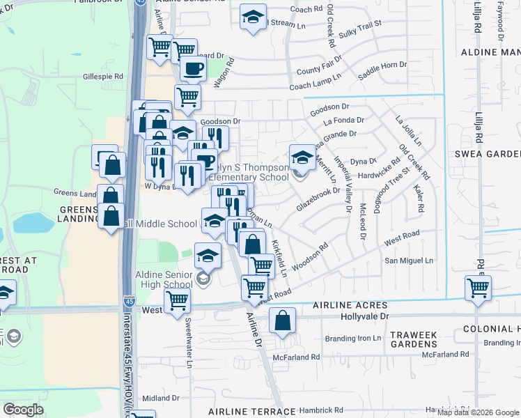 map of restaurants, bars, coffee shops, grocery stores, and more near 146 Hardwicke Road in Houston
