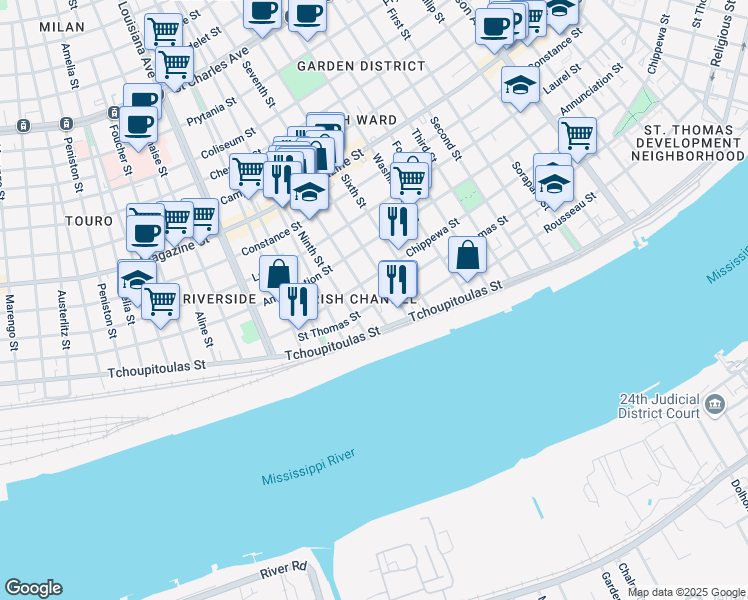 map of restaurants, bars, coffee shops, grocery stores, and more near in New Orleans
