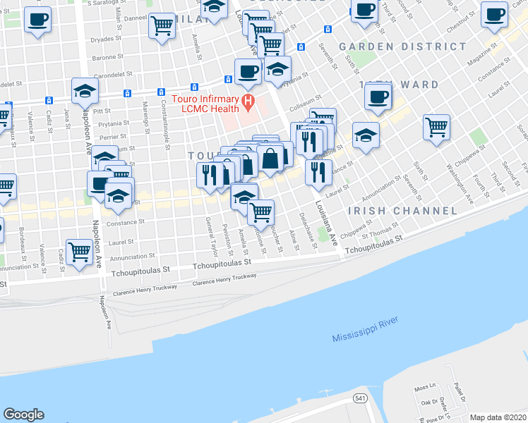 map of restaurants, bars, coffee shops, grocery stores, and more near 916 Foucher Street in New Orleans