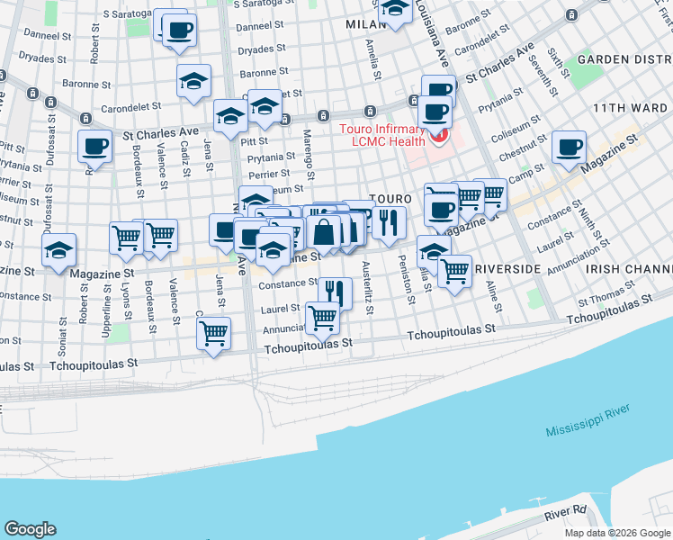 map of restaurants, bars, coffee shops, grocery stores, and more near 817 Marengo Street in New Orleans