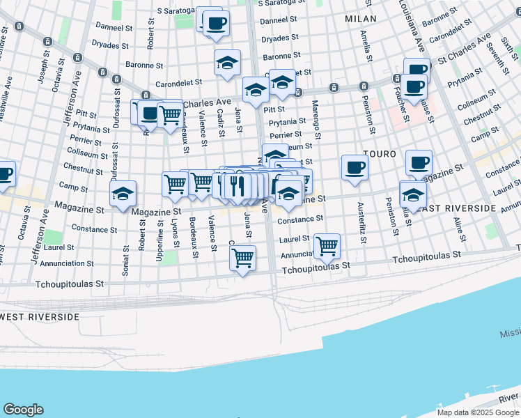 map of restaurants, bars, coffee shops, grocery stores, and more near in New Orleans