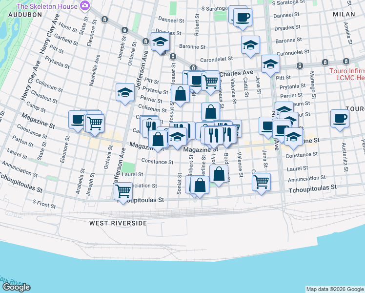 map of restaurants, bars, coffee shops, grocery stores, and more near in New Orleans