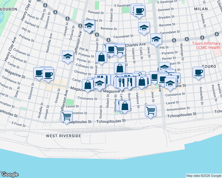 map of restaurants, bars, coffee shops, grocery stores, and more near 903 Upperline Street in New Orleans