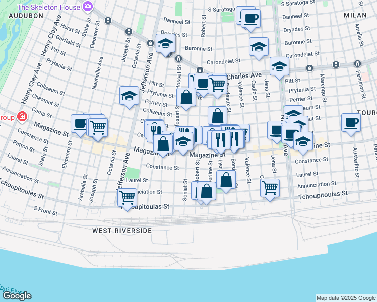 map of restaurants, bars, coffee shops, grocery stores, and more near in New Orleans