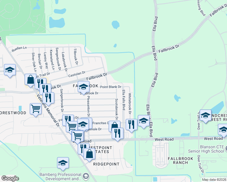 map of restaurants, bars, coffee shops, grocery stores, and more near 906 Dellbrook Drive in Houston