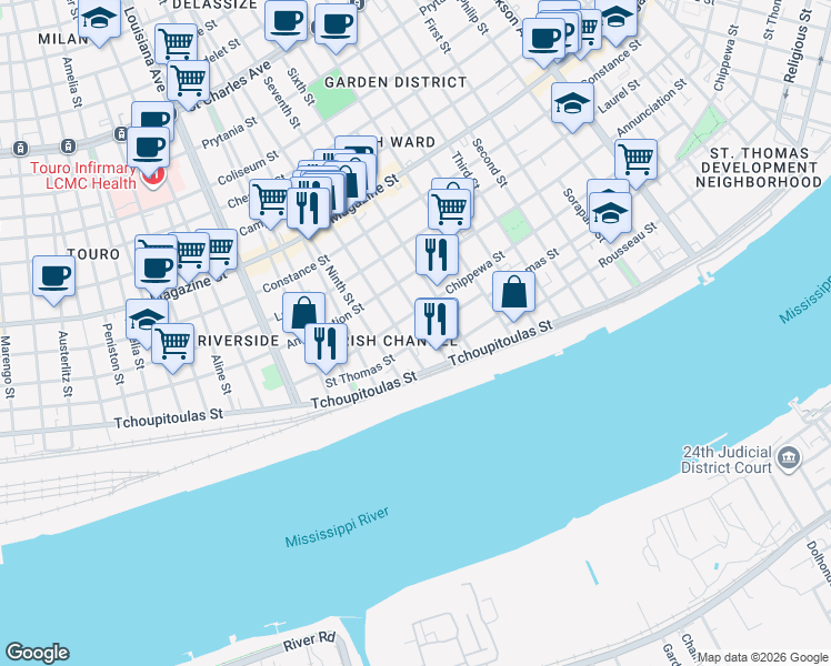 map of restaurants, bars, coffee shops, grocery stores, and more near in New Orleans