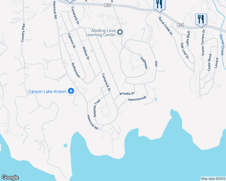 map of restaurants, bars, coffee shops, grocery stores, and more near 1065 Tamarack Drive in Canyon Lake