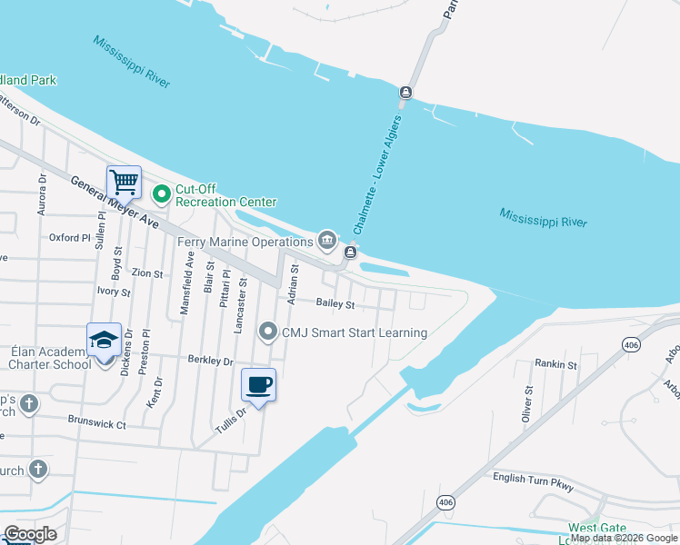 map of restaurants, bars, coffee shops, grocery stores, and more near 938001 Thomas Street in New Orleans